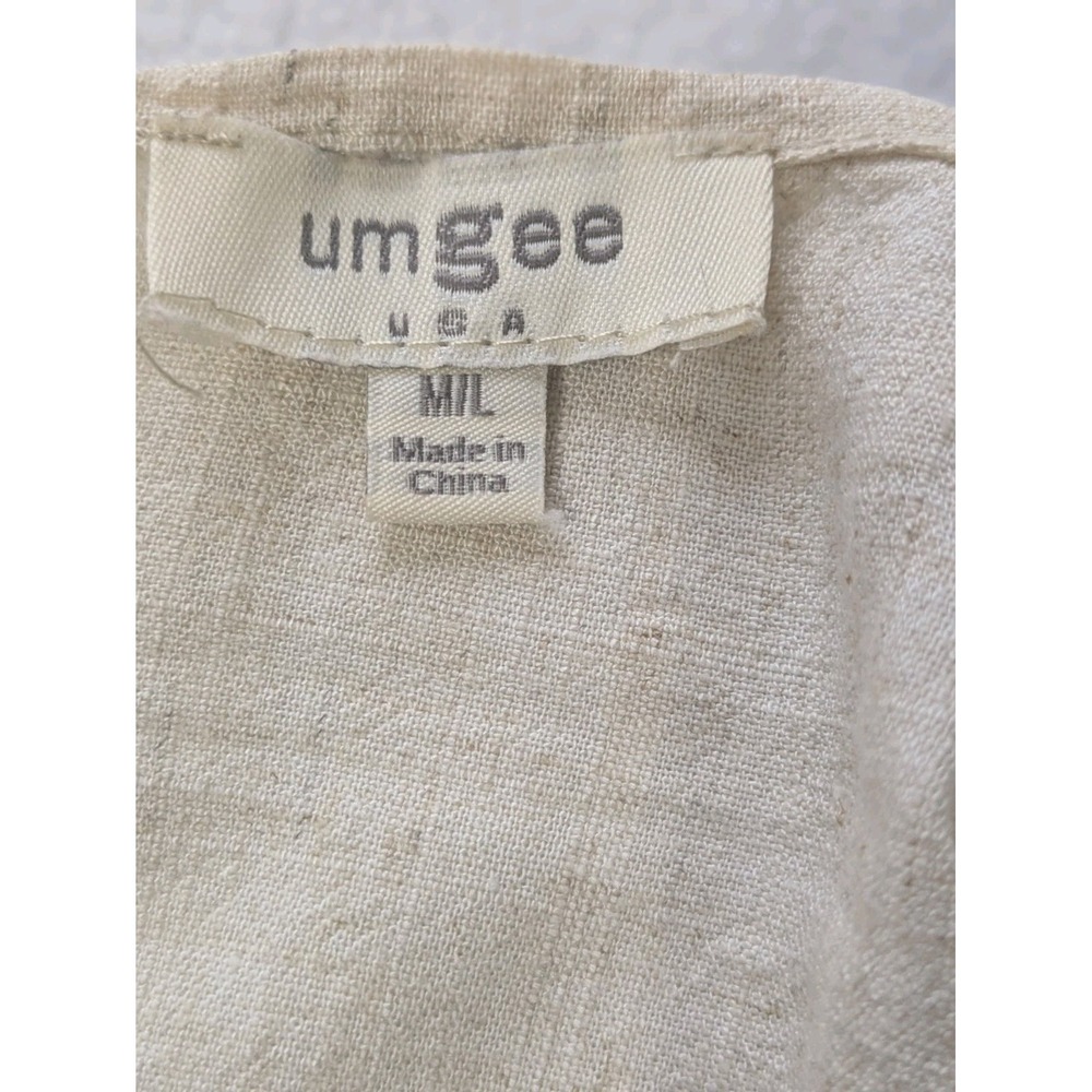Umgee Kimono 3/4 Sleeve Fringe Hem Open Tunic Med Large Linen Oatmeal Floral - Picture 2 of 11